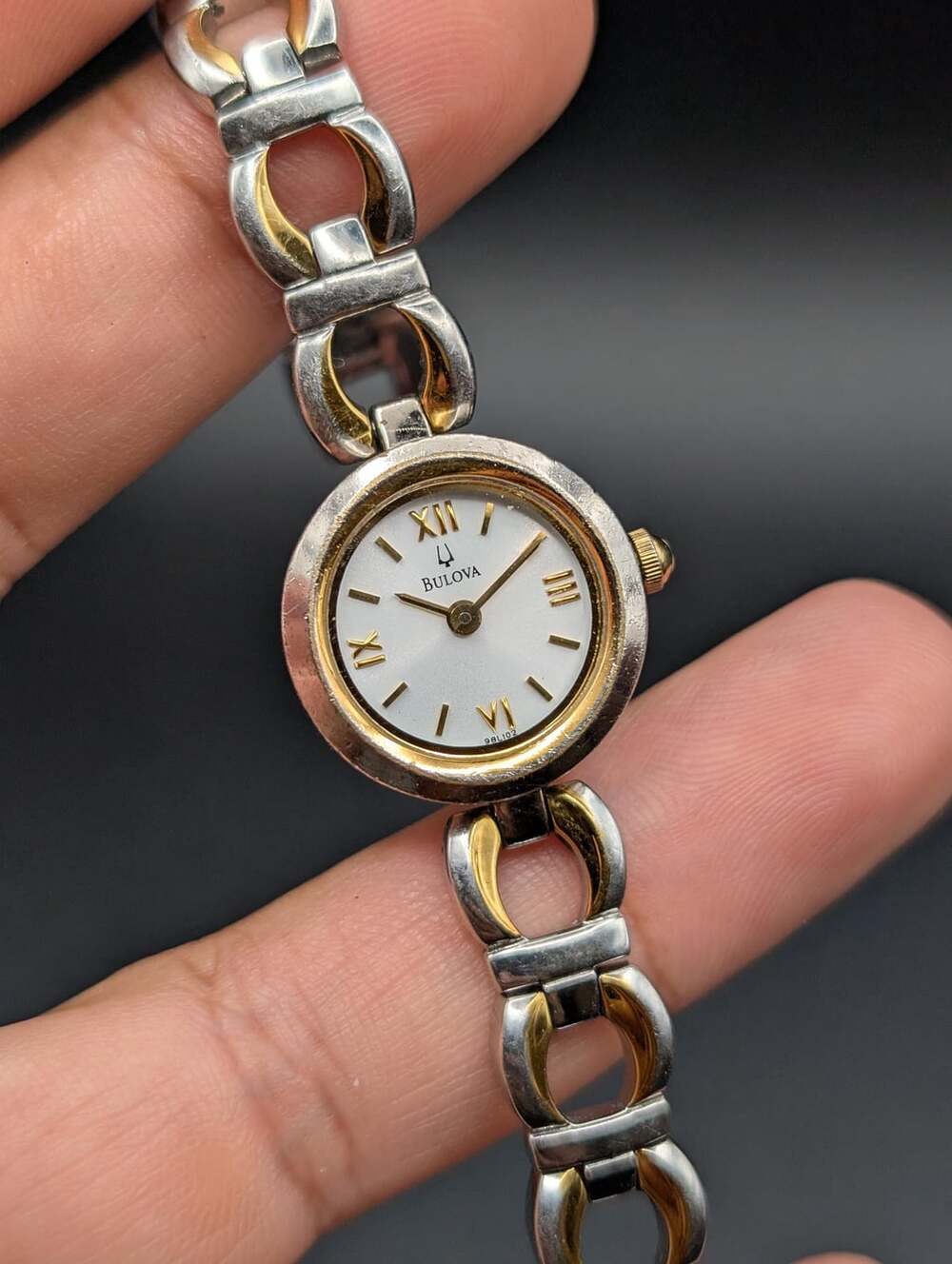 Vintage Bulova Two-Tone Quartz Ladies Watch, Dainty Roman Numeral Dial